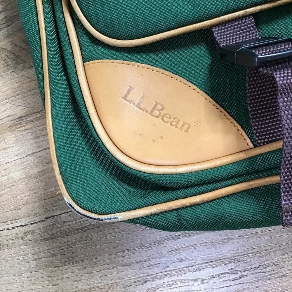 VINTAGE LL BEAN Messenger Lap Top Bag Shoulder Leather and Canvas Green …
